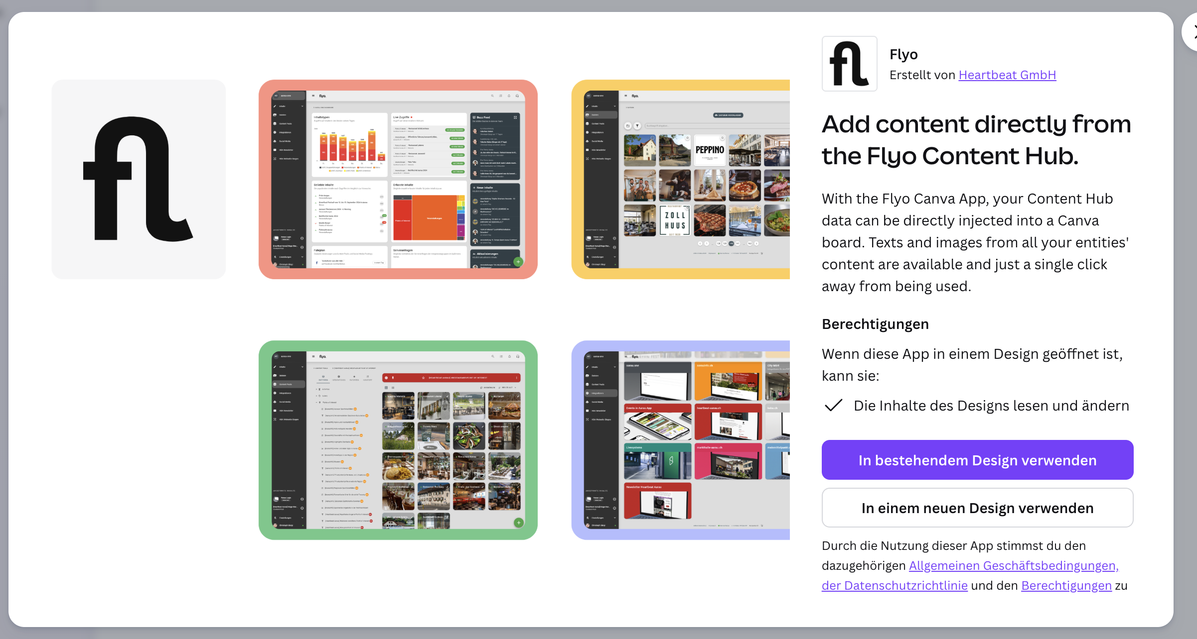Flyo im Canva App Store: Design auswählen