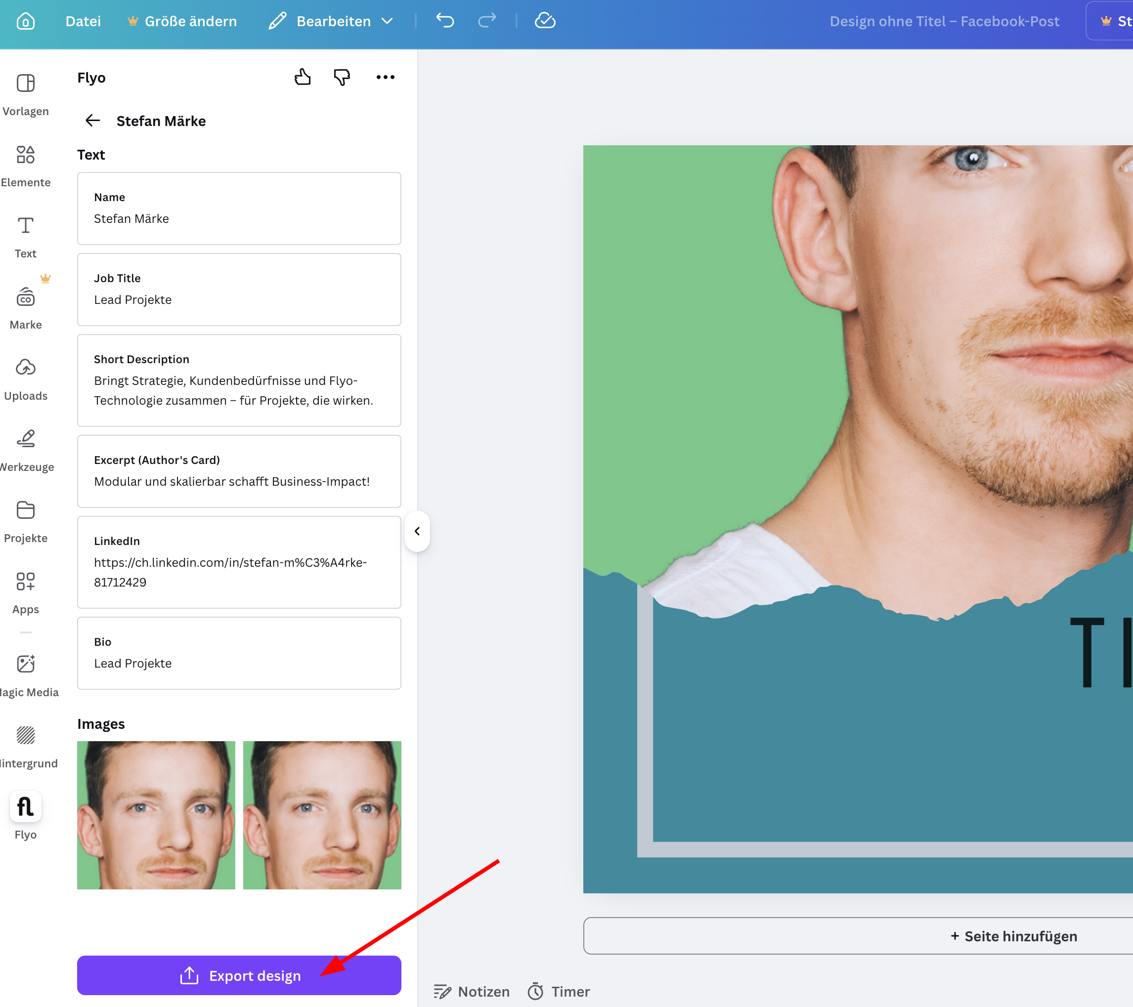 Das Canva-Design nach Flyo exportieren